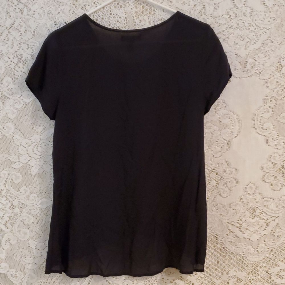 GAP Black Viscose Wrap Front Short Sleeve Blouse Top - Women's Small - Picture 12 of 14